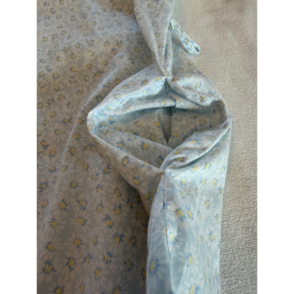 Eileen West Blue Floral Cotton Robe Medium Daisy Print Lace Trim Pockets Wrap - Picture 7 of 13